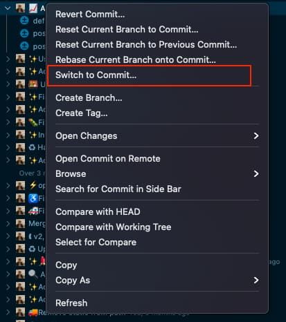 GitLens switch to commit