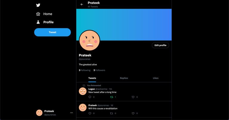 Twitter Clone User Profile Page